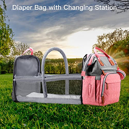 ISMGN Diaper Bag Backpack with Changing Station, Large Diaper Bag, Baby Bag, Multifunctional Diaper Bag, Pinkgray - color: Upgrade Pinkgray