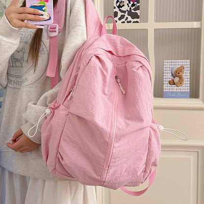 Women Solid Color Backpack Large Capacity Multi Pockets Daypack with Compartments Cute Lightweight Backpacks - color: Pink