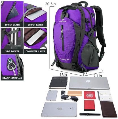 FENGDONG 40L Waterproof Lightweight Outdoor Daypack Hiking,Camping,Travel Backpack for Women Men Purple - color: A6-purple