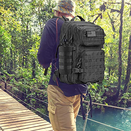 FRTKK Tactical MOLLE Water Bottle Pouch with Drawstring Open Top & Mesh Bottom, Military Water Bottle Holder Bag Sports Travel Hydration Carrier - color: Black