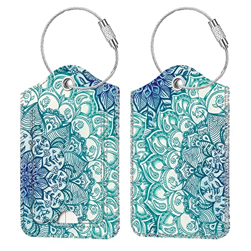 Fintie Luggage Tags, Privacy Cover ID Label with Stainless Steel Loop and Address Card for Travel Bag Suitcase, Emerald Illusions (2 Piece) - color: Emerald Illusions