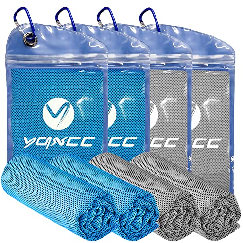 YQXCC 4 Pack Cooling Towels (47"x12"), Ice Cool Neck Towel, Soft Breathable Microfiber for Yoga, Golf, Gym, Running, Camping & Hot Weather - color: Light Blue*2/Light Gray*2