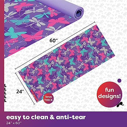 Antsy Pants Yoga Mat for Stretching and Yoga - color: Purple Butterflies