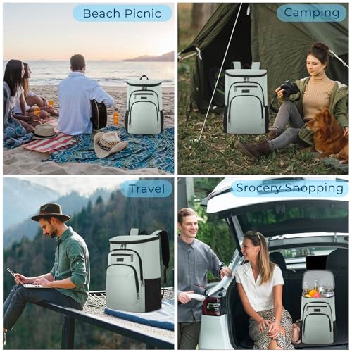 Cooler Backpack, Insulated Backpack Cooler Leakproof Waterproof Large Capacity Cooler Bag for Men Women Picnic Beach - color: Grey