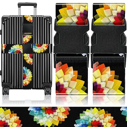 Slohif Luggage Straps for Suitcases Travel Belt Accessories Luggage Connector Identifiers Over Handle with Buckle Unique Nylon Adjustable Strap for Sleeping Bag Car Seat Colorful Flower (2 Pack) - color: Colorful Flower