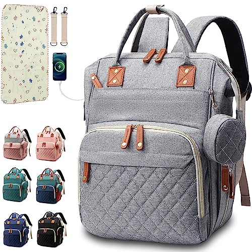 SHITIESHOU Diaper Bag Backpack Baby Bag, Baby Girl Boy Diaper Bag for Dad Mom with Pad, 16 Pockets, Pacifier Case, Large Diaper Bags Unisex for Travel (Grey) - color: Gray