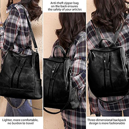 Backpack Purse for Women, Women Backpack Purse Small Leather Waterproof Anti-theft Shoulder Bags Handbags Ladies - color: Double Zipper Black Grey