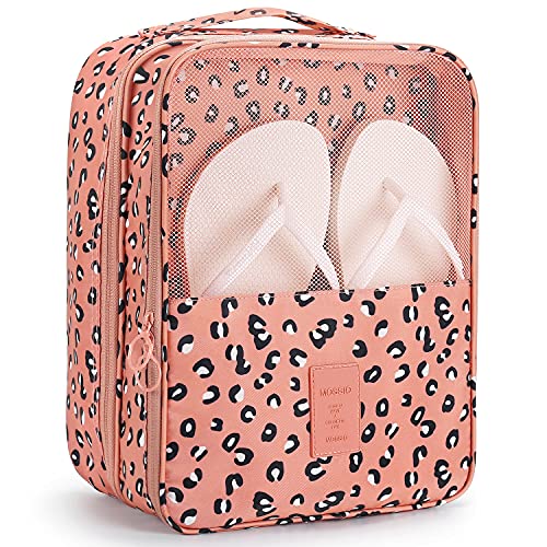 Mossio Shoe Bag Holds 3 Pair of Shoes for Travel and Daily Use Storage Pouch - color: Pink Leopard
