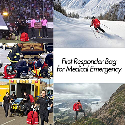 Trunab First Responder Bag Trauma Backpack Empty, Medical Emergency Kits Storage Jump Bag Pack for EMT, EMS, Police, Firefighters, Safety Officers - Patented Design Red - color: Red