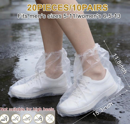 20 Pcs Waterproof Shoe Covers for Rain, Non-Slip Disposable Rain Shoe Covers, Plastic Shoe Ponchos, Thickened PE Material Boot Covers for Men and Women (Clear) - color: 20pcs(adults)-clear