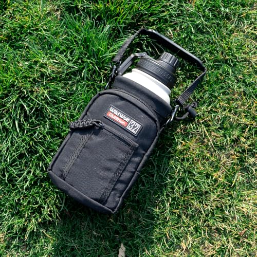 Wild Wolf Outfitters - #1 Best Water Bottle Holder for 32 oz Bottles - Carry, Protect and Insulate Your Flask with This Military Grade Carrier w/ 2 Pockets and an Adjustable Padded Shoulder Strap. - color: Black