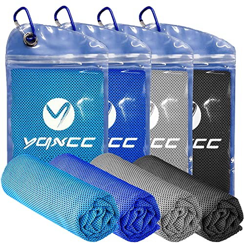 YQXCC 4 Pack Cooling Towels (47"x12"), Ice Cool Neck Towel, Soft Breathable Microfiber for Yoga, Golf, Gym, Running, Camping & Hot Weather - color: Light Blue/Dark Blue/Light Gray/Dark Gray