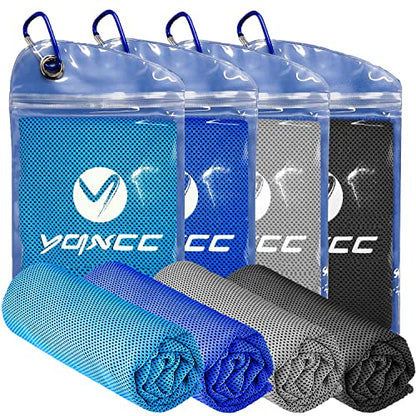 YQXCC 4 Pack Cooling Towels (47"x12"), Ice Cool Neck Towel, Soft Breathable Microfiber for Yoga, Golf, Gym, Running, Camping & Hot Weather - color: Light Blue/Dark Blue/Light Gray/Dark Gray
