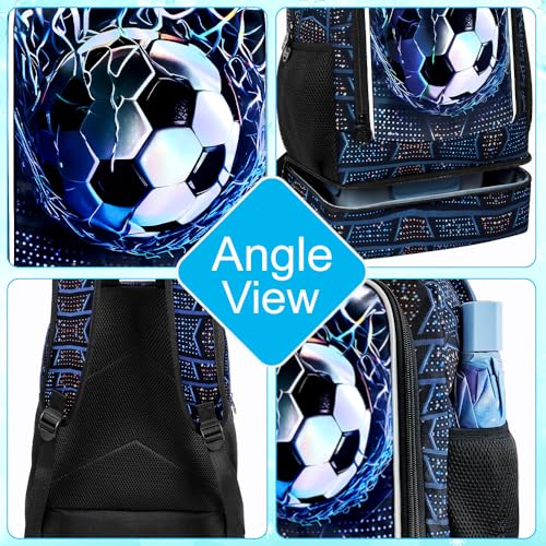 HPJGD 2-in-1 Kids Backpack for Boys, 17" Soccer Elementary Bookbag Set with Built-in Lunch Compartment, Water-Resistant School Bag for Preschool - Thrash Net Soccer - color: Uv Printing Net Soccer 2-in-1 Backpack