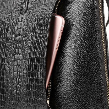 zency 100% Genuine Leather Knapsack Ladies Alligator Pattern Women Backpack For Work Laptop (black) - color: Black