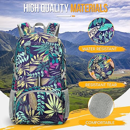 ZOMAKE Lightweight Packable Backpack 35L, Light Foldable Backpacks Water Resistant Collapsible Hiking Bag, Compact Folding Day Pack for Travel Camping(Mixed Color-Leaves) - color: Mixed Color-leaves