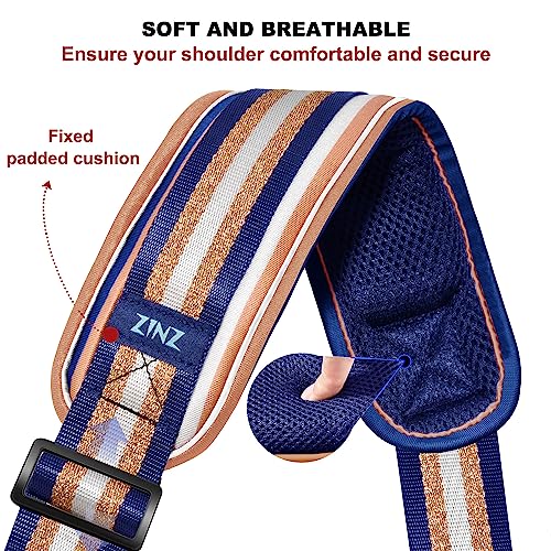 ZINZ 74" Shoulder Strap with Fixed Pad and Dual Balanced Buckles，Blue Gold Jacquard - color: Blue Gold Jacquard