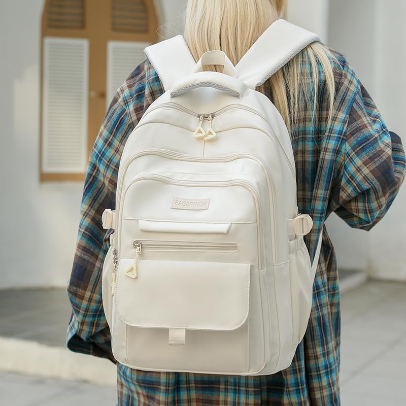 School Cute Aesthetic Backpack Girls Backpack for Students Kids Teen Girls Large Capacity Bookbags College Backpacks Laptop Lightweight Bookbag Casual Travel Daypacks School Bag（White） - color: White