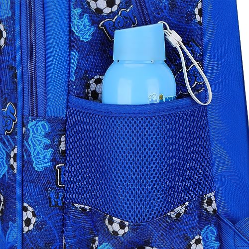 MYGOO Boys School Backpack Vineyard Soccer Blue Bookbag for Elementary Middle School Ages 5-12, 17 inch Large Capacity 24L Kids Student Travel Bags - color: Vineyard Soccer Blue