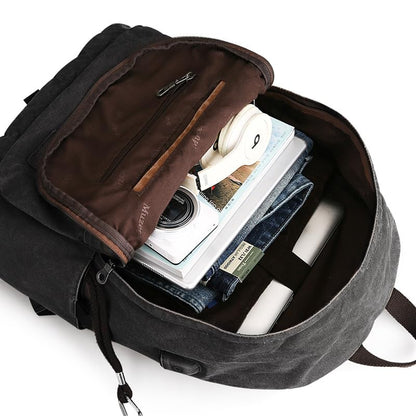 Muzee Canvas Backpack for Women and Men, Lightweight Classic Laptop Backpack with USB Charging Port for School, Travel and Daily Use, Black - color: Black