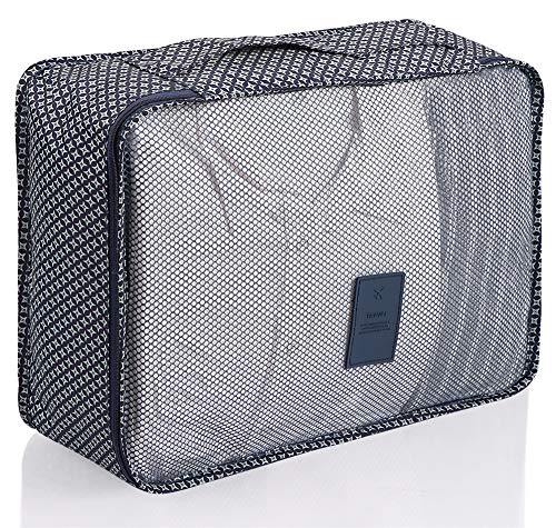 Mossio 7 Set Packing Cubes with Shoe Bag - Travel Carry On Luggage Organizer - color: Navy Star