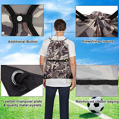 draw string back bag, Large Gym Sports string backpack for men and women with front zipper pocket and inside zipper pocket to keep key or phone (brown camo) - color: Brown Camo, style: Drawstring With Front Pocket