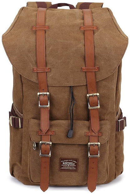 KAUKKO Laptop Backpack Travel Outdoor Weekend Bag Carry on Daypack Stylish and Durable Rucksack Hiking Backpack Fits 15.6"(5-1-brown) - color: Canvas Brown, size: Large