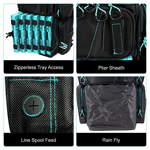 Evolution Fishing Drift Series Tackle Backpack, Outdoor Rucksack w/ 6 Fishing Tackle Trays, Heavy Duty - color: Seafoam, size: 3600