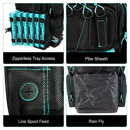 Evolution Fishing Drift Series Tackle Backpack, Outdoor Rucksack w/ 6 Fishing Tackle Trays, Heavy Duty - color: Seafoam, size: 3600
