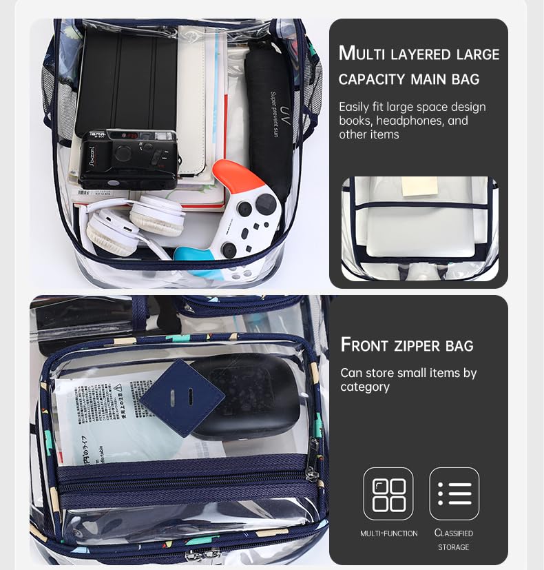 Clear Backpack-Heavy Duty PVC clear backpack for Stadium/Travel/Work,Dual Zippered Compartments&Mesh Side Pockets (purple) - color: Purple