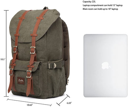 KAUKKO Travel Laptop Backpack, Outdoor Rucksack, Causal Backpack Fits 15.6"(Canvas Green2pc) - color: Canvas Green(2pcs), size: Large