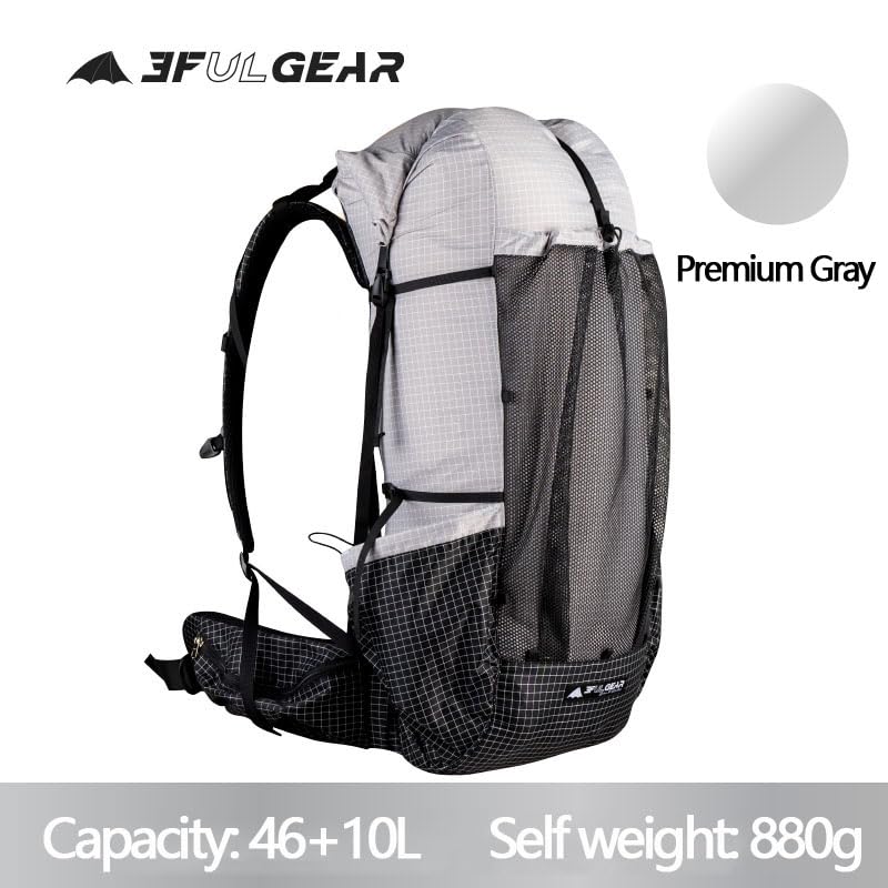 3F UL GEAR QiDian Pro UL 46+10L Backpack Outdoor Climbing Bag Camping Hiking Bags UHMWPE ultralight (beige) - color: Grey