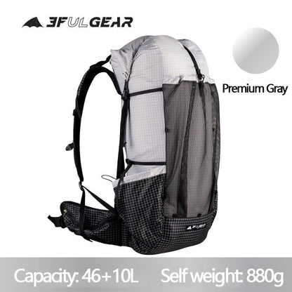 3F UL GEAR QiDian Pro UL 46+10L Backpack Outdoor Climbing Bag Camping Hiking Bags UHMWPE ultralight (beige) - color: Grey