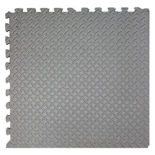 Xspec 3/8" Thick 100 sq. ft. (25 pcs) Gym EVA Foam Floor Mats (24" x 24") | Steel Pattern, Grey - style: Steel Pattern-Grey