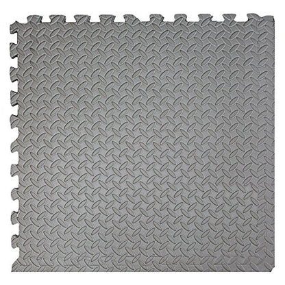 Xspec 3/8" Thick 100 sq. ft. (25 pcs) Gym EVA Foam Floor Mats (24" x 24") | Steel Pattern, Grey - style: Steel Pattern-Grey