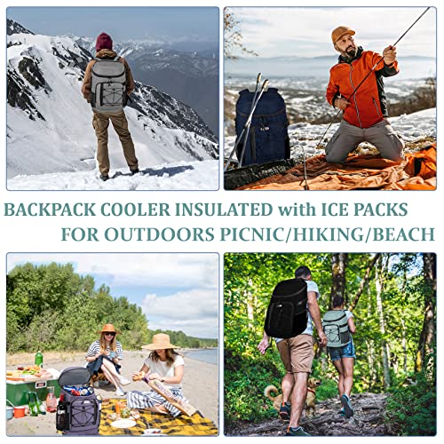HXLGMD Backpack Coolers Insulated Leak Proof 30 Cans, Soft Sided Insulated Cooler Bags Ice Chest Backpack for Beach Travel Camping, with Reusable Ice Packs - color: Navy Blue