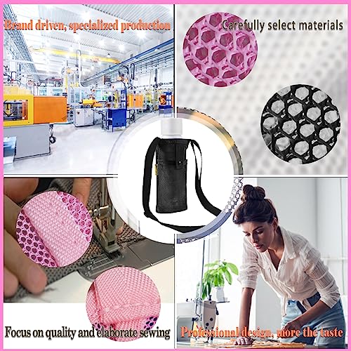 Water Bottle Holder with Strap, Premium Water Bottle Carrier with Strap Easy Clean, Light Water Bottle Carrier Bag, Water Bottle Holder with Pocket for Hiking, Walking, Travel - color: pink & black