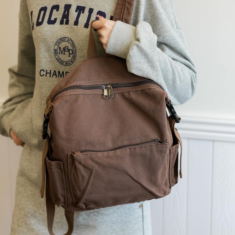MaxxCloud Canvas Backpack-Adjustable Shoulder Straps,Unisex Mini Laptop Backpack for Work&Travel,Casual Daypack (Brown) - color: Brown