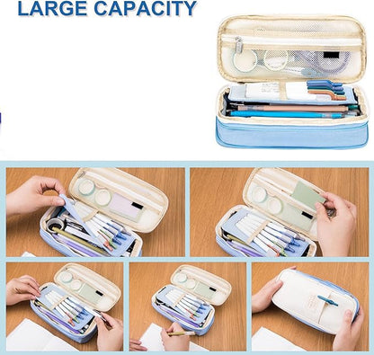 Arnuixty Large Storage Pencil Case Pen Bag with Zipper Big Capacity Pouch Organizer for Office Travel Holder Box - color: Dark Pink