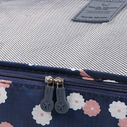 Mossio 7 Set Packing Cubes with Shoe Bag - Travel Carry On Luggage Organizer - color: Navy Daisy