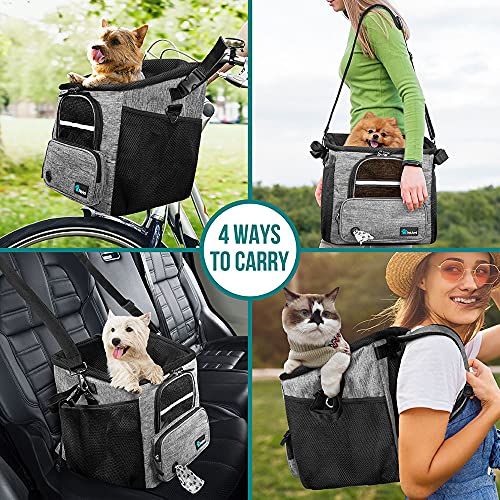 PetAmi Dog Bike Basket, Soft-Sided Ventilated Dog Bike Carrier Backpack, Pet Bicycle Basket for Bike Handlebar, Small Medium Puppy Cat Kitten Car Booster Seat with Safety Strap, Max 18 lbs, Gray - color: Light Gray