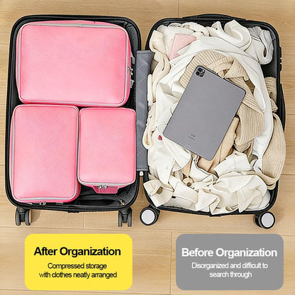 4 Pcs Compression Packing Cubes, Expandable Storage Travel Luggage Bags Organizers for Luggage & Closet Organization, Business Travel & Home Storage, Pink