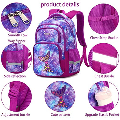 3Pcs Boys Dinosaur Backpack Set with Lunch Box Pencil Case, School Book Bag for Kids Elementary Preschool 1 - color: Mermaid Purple
