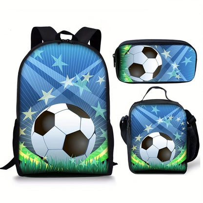 3PCS Soccer Backpack Set, 16" Lightweight Football Daypack, Soccer Ball Print Casual Laptop Backpack for Travel Camping Work (style-10) - color: Style-10