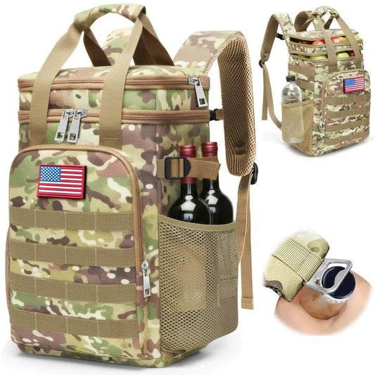 Fathers Day Gift-Tactical Backpack Cooler,Large Cooler Backpack Lunch Box for Men Adults Work with Handle,Insulated Soft Thermal Bag - color: Camo-army Green