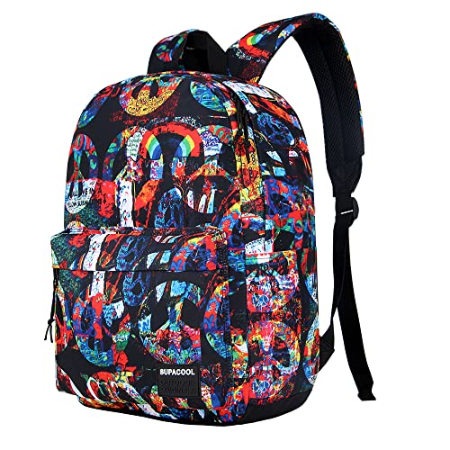 SUPACOOL Casual Laptop Backpack for Men and Women, School Backpack for Boys and Girls, College Bookbag, USB Charging Port, Lightweight Back Pack(Peace) - color: Peace, size: 20L