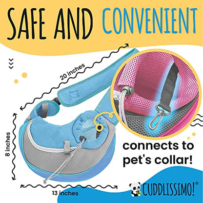 Cuddlissimo! Pet Sling Carrier - Small Dog Puppy Cat Carrying Bag Purse Pouch - For Pooch Doggy Doggie Yorkie Chihuahua Baby Papoose Bjorn - Travel Front Backpack Chest Body Holder Pack To Wear (Blue) - color: Baby Blue