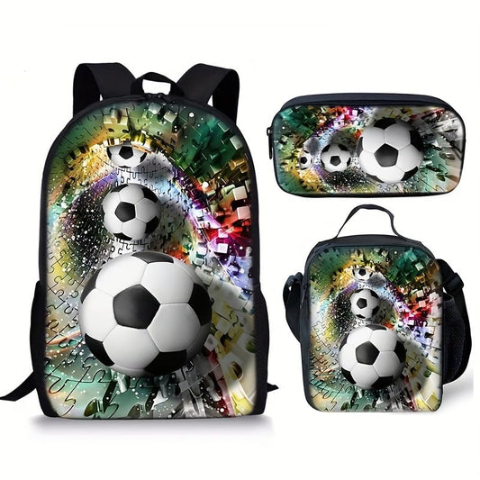 3PCS Soccer Backpack Set, 16" Lightweight Football Daypack, Soccer Ball Print Casual Laptop Backpack for Travel Camping Work (style-5) - color: Style-5