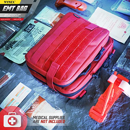 WYNEX Tactical Large Admin Pouch of Double Layer Design, Molle EDC EMT Utility Pouch with Map Sleeve Modular Tool Pouch Large Capacity Flag Patch Included - color: Red
