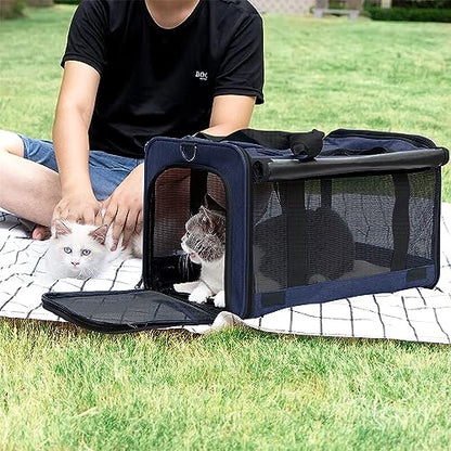 GAPZER Medium Cat Carrier Large Cat 15 lbs+ Soft Pet Carrier Small Puppy/Ventilated 2 Kittens Car Travel Bag Case/Comfy Big Maine Coons 25 Pounds/Soft-Sided Mesh Kitty Products Dark Blue - color: Navy